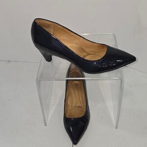 Sofft 1099837 Navy Blue Patent Leather Pointed Toe Kitten Heel Pumps Womens 7.5M